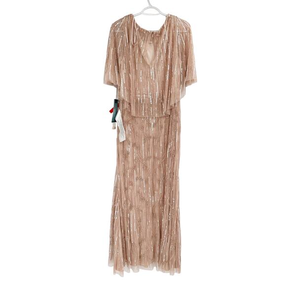 Mac Duggal 9064 Blush Embellished Cap Sleeve Faux Wrap Trumpet Gown 10 NWT - Picture 6 of 7